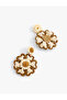 Large Size Flower Patterned Straw Earrings - Bead Detail and Dangle - 2