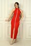 Women's Halter Neck Front Slit Stone Stripe Long Crepe Dress - 3