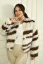 Women's Lined Pocket Single Clasp Zebra Pattern Fur Coat - 3