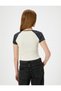 Crew Neck Slim Fit Crop T-Shirt - Color Block and Ribbed - 4