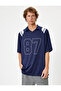 College Printed Oversize Sports T-Shirt - Polo Collar, Short Sleeve - 3