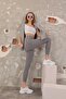 Ribbed Fabric Gathering Knitted Women's Leggings-Gray - 4