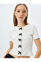 Crew neck slim fit short sleeve bowtie detail cardigan. - 2