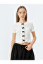 Crew neck slim fit short sleeve bowtie detail cardigan. - 3