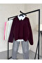 Women's Burgundy Bearded Soft Basic Knitwear Sweater - 3