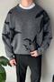 Animal Pattern Crew Neck Knitwear Sweater Anthracite - 3