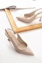 Anor Beige Patent Leather Side Buckle (8 cm) Pointed Toe Heeled Shoes - 3
