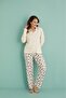 Women's Thermal Front Buttoned Pajama Set Ecru-Leopard Gift, New Year's Dowry Gift - 3