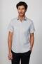 Classic Fit Short Sleeve Buttoned Collar Single Pocket Summer Cotton Gray Men's Shirt