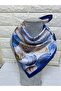 Blue Brown Muscle Shell Patterned Rayon Satin Scarf - New Year's Gift New Year's - 3