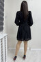 Women's Pleated Balloon Sleeve Double-Breasted Neck Chiffon Dress Red, Black - 4