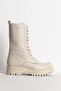 Deri̇club Women's Boots Thick Soled Zippered Daily Boots Real Leather Br 66159 Beige
