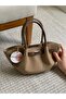 Mini Size Dark Mink Women's Shoulder Bag with Front Lock Detail