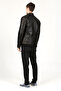 Livorno Men's Wipe Large Size Hooded Genuine Leather Coat Black/Tan - 6