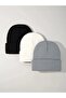 Unisex Folded Black and White and Gray 3-Piece Winter Beanie Set