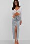 Women's Leaf Printed Slit Maxi Denim Blue Skirt 23w02028