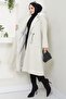 Hooded Drawstring Waist Cashmere Coat Ecru Hm2604 - 3