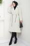 Hooded Drawstring Waist Cashmere Coat Ecru Hm2604 - 2