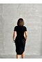 Women's Black Crew Neck Short Sleeve Camisole Viscose Dress with Belt - 6