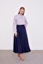 Navy Blue Kraş Satin Skirt - 3