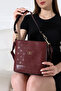 Burgundy Bucket Model Printed-Textured Women's Bag Single Compartment Cross Strap Shoulder and Hand Bag Stylish Modern - 3