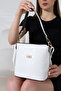 White Bucket Model Printed-Textured Women's Bag Single Compartment Cross Strap Shoulder and Hand Bag Stylish Modern - 8