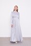 Gray Stone Embroidered Evening Dress Satin Dress - 3
