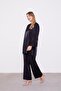 Black Shoulder Embroidered Satin Double Suit - 2
