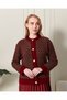 Women's Burgundy Khaki Crew Neck Gold Button Detailed Patterned Knitwear Cardigan - 3