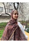شال قطني ناعم منقوش عرقيًا باللون البرتقالي والبني - 2