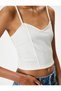 Thin Strap Crop Bustier Heart Neck Slim Fit Ribbed - 5