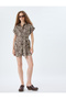 Shorts Jumpsuit Short Sleeve Buttoned Ethnic Patterned Waist Belted Cotton - 3
