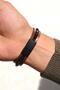 Natural Stone Leather Multi-Row Men's Leather Bracelet Brown Tone - 4