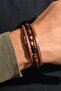 Natural Stone Leather Multi-Row Men's Leather Bracelet Brown Tone - 3