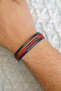 Men's Leather Bracelet Black Red - 3