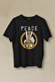 Peace Freedom Freedom Text Printed Short Sleeve T-Shirt Black Unisex T-Shirt