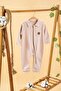 Baby Girl Boy Pink Plain Seasonal Cotton Jumpsuit with Pocket Zipper