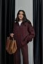 Light Burgundy Collar Zippered Hair Knit Sweater