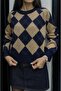 Navy Blue Camel Haley Diamond Patterned Sweater - 5