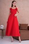 Women's Midi Length Red Flared Dress with Detachable Rose Accessories and Adjustable Straps 258 - 7