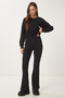 Crew Neck Top and Bottom Set Black Lxr0008