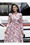 Pink Soft Floral Layered Dress with Hijab Mobile Collar