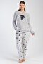 Women's Plus Size Welsoft Long Sleeve Gray Pajamas Suit C5T5N1O304