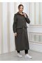 Collared Plush Curly Long Coat Anthracite - 6