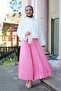 Women's Leather Look Elastic Waist Long Pleated Skirt Powder - 3