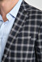 Mario Men's Dark Navy Plaid Slim Fit Mono Collar Sports Blazer Jacket - 6