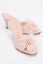 Women's Furry Pearl Heeled Slippers Pudra Patent Leather