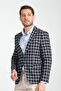 Mario Men's Dark Navy Plaid Slim Fit Mono Collar Sports Blazer Jacket - 5