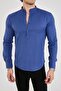 Slim Fit Indigo Half Placket Judge Collar Flexible Cotton Men's Shirt - 6