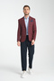 Tadufe Men's Claret Red - Navy Blue Plaid Slim Fit Mono Collar Sports Blazer Jacket - 5